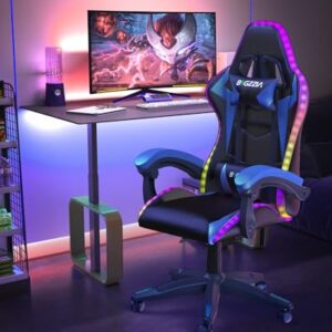 Chaise Gaming Ergonomique Bigzzia avec LED, Dossier Réglable, Bleu