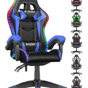 Chaise Gaming Ergonomique Bigzzia avec LED, Dossier Réglable, Bleu