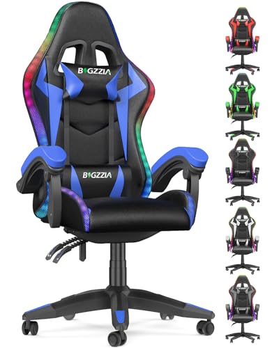 Chaise Gaming Ergonomique Bigzzia avec LED, Dossier Réglable, Bleu