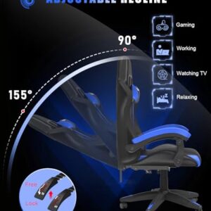 Chaise Gaming Ergonomique Bigzzia avec LED, Dossier Réglable, Bleu