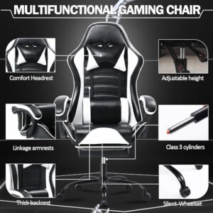 Chaise Gaming Ergonomique Blanche pour Adulte avec Dossier Réglable