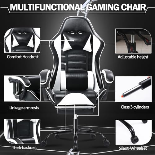 Chaise Gaming Ergonomique Blanche pour Adulte avec Dossier Réglable