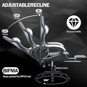 Chaise Gaming Ergonomique Blanche pour Adulte avec Dossier Réglable