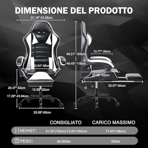 Chaise Gaming Ergonomique Blanche pour Adulte avec Dossier Réglable