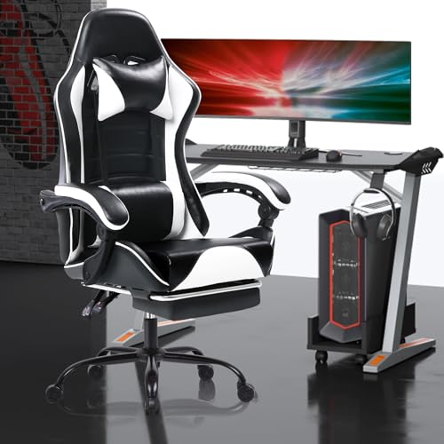 Chaise Gaming Ergonomique Blanche pour Adulte avec Dossier Réglable