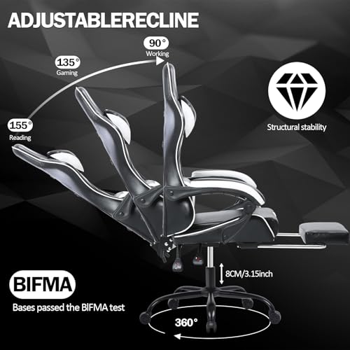 Chaise Gaming Ergonomique Blanche pour Adulte avec Dossier Réglable
