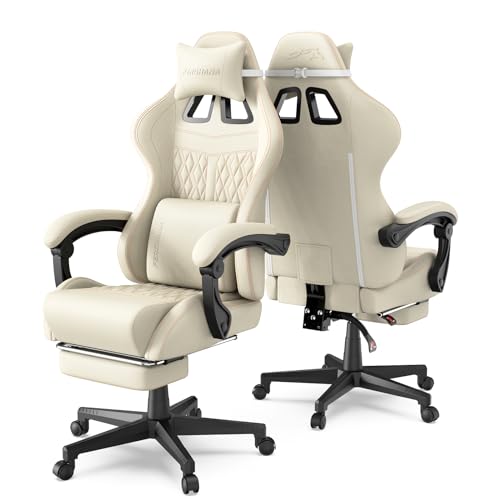 Chaise Gaming Ergonomique Ferghana avec Repose-Pied et Support Lombaire Blanc