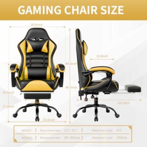 Chaise Gaming Ergonomique Fruyyzl Jaune avec Dossier Réglable et Soutien Lombaire