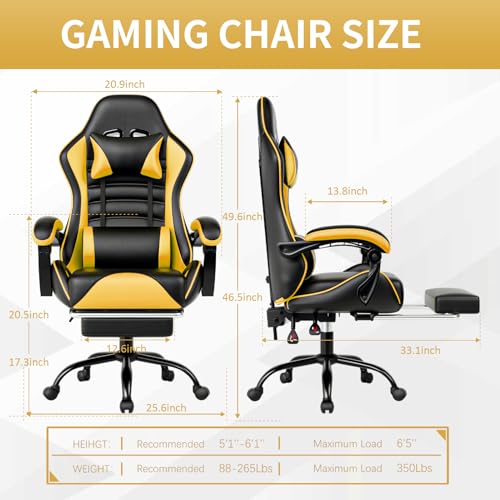 Chaise Gaming Ergonomique Fruyyzl Jaune avec Dossier Réglable et Soutien Lombaire