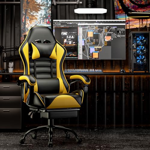 Chaise Gaming Ergonomique Fruyyzl Jaune avec Dossier Réglable et Soutien Lombaire