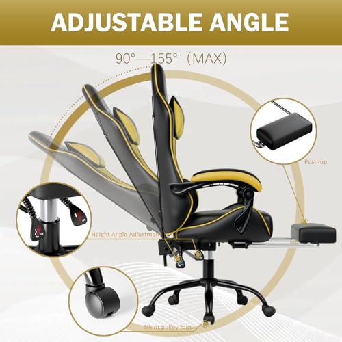 Chaise Gaming Ergonomique Fruyyzl Jaune avec Dossier Réglable et Soutien Lombaire