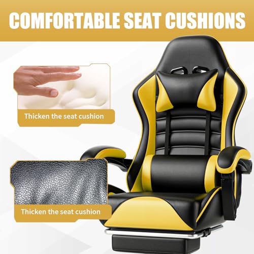Chaise Gaming Ergonomique Fruyyzl Jaune avec Dossier Réglable et Soutien Lombaire