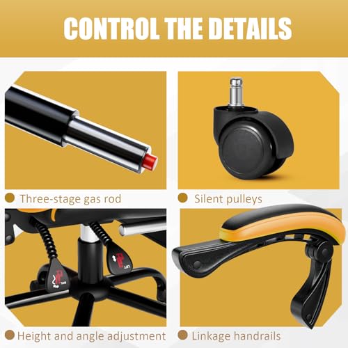 Chaise Gaming Ergonomique Fruyyzl Jaune avec Dossier Réglable et Soutien Lombaire