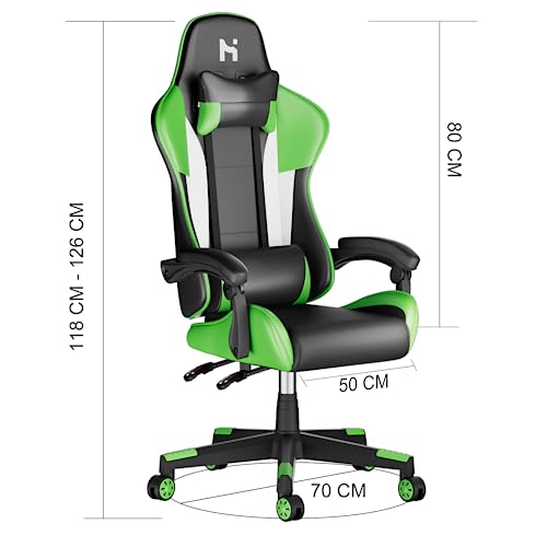 Chaise Gaming Ergonomique HLFURNIEU avec Coussin Lombaire et Appui-tête Noir et Vert