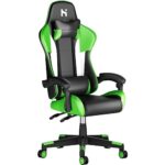 Chaise Gaming Ergonomique HLFURNIEU avec Coussin Lombaire et Appui-tête Noir et Vert