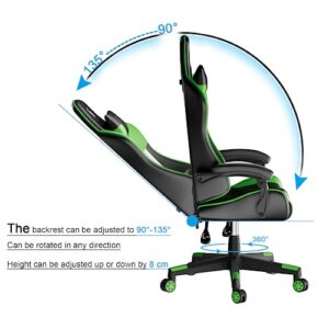 Chaise Gaming Ergonomique HLFURNIEU avec Coussin Lombaire et Appui-tête Noir et Vert