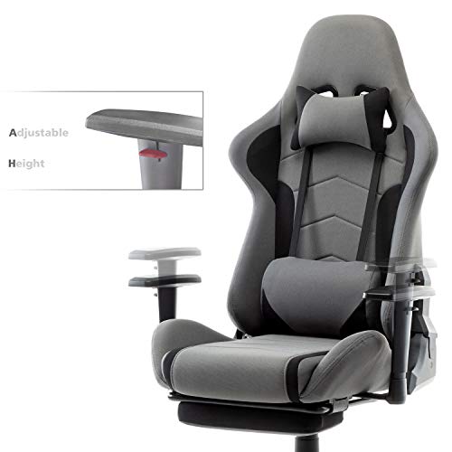 Chaise Gaming Ergonomique Intimate WM Heart en Tissu Gris avec Accoudoirs