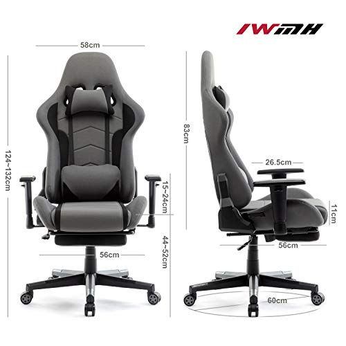 Chaise Gaming Ergonomique Intimate WM Heart en Tissu Gris avec Accoudoirs