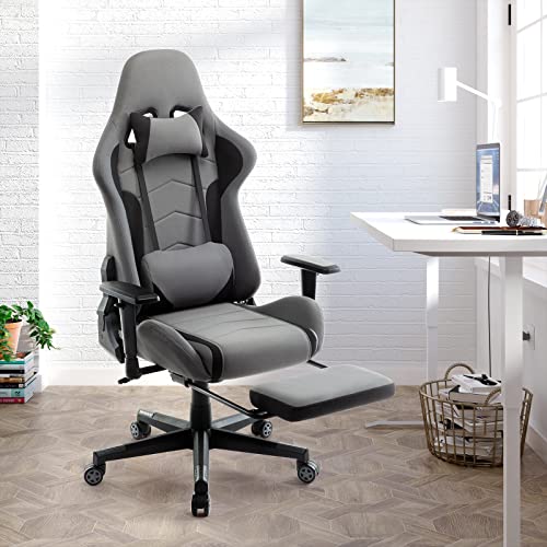 Chaise Gaming Ergonomique Intimate WM Heart en Tissu Gris avec Accoudoirs