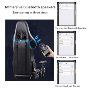 Chaise Gaming Ergonomique Noir avec Haut-Parleur Bluetooth et Repose-Pieds