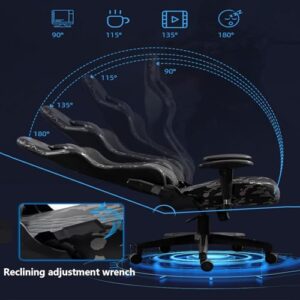 Chaise Gaming Ergonomique Noir avec Haut-Parleur Bluetooth et Repose-Pieds