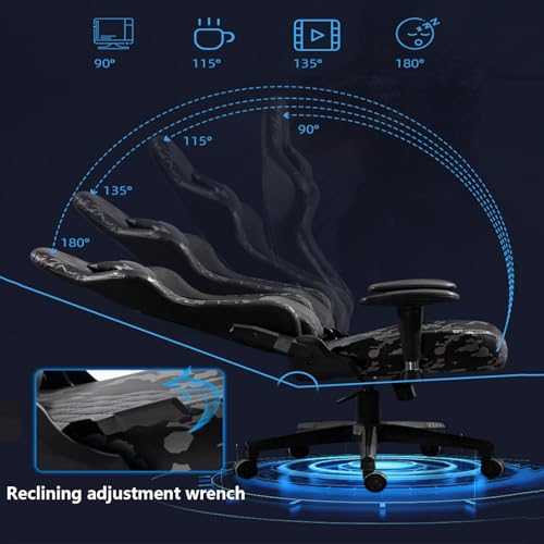 Chaise Gaming Ergonomique Noir avec Haut-Parleur Bluetooth et Repose-Pieds
