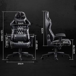 Chaise Gaming Ergonomique Noir avec Haut-Parleur Bluetooth et Repose-Pieds