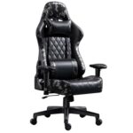 Chaise Gaming Ergonomique Noir avec Haut-Parleur Bluetooth et Repose-Pieds