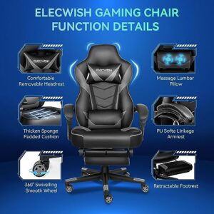 Chaise Gaming Ergonomique YU YUSING Noir et Gris avec Repose-Pieds et Réglages