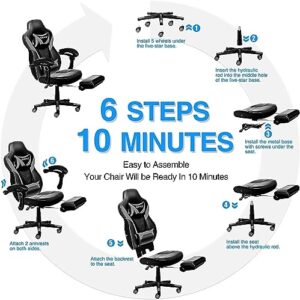 Chaise Gaming Ergonomique YU YUSING Noir et Gris avec Repose-Pieds et Réglages