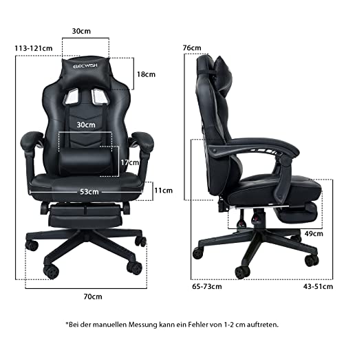 Chaise Gaming Ergonomique YU YUSING avec Repose-tête et Repose-Pieds Noir