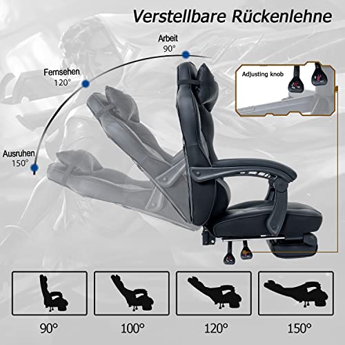 Chaise Gaming Ergonomique YU YUSING avec Repose-tête et Repose-Pieds Noir