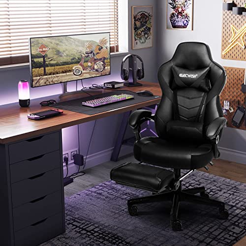 Chaise Gaming Ergonomique YU YUSING avec Repose-tête et Repose-Pieds Noir