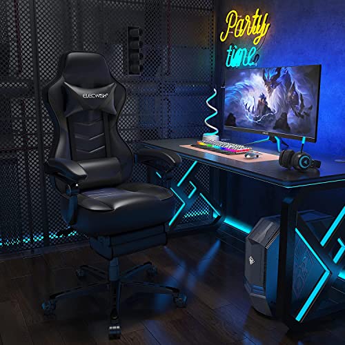 Chaise Gaming Ergonomique YU YUSING avec Repose-tête et Repose-Pieds Noir