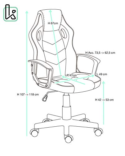 Chaise Gaming KAYELLES Sena-E Junior, Simili Cuir, Hauteur Réglable, 360° Pivotant
