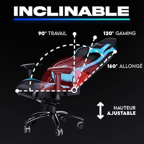 Chaise Gaming KLIM Esports Ergonomique Bleu 2022 avec Coussins Lombaires et Cervicaux