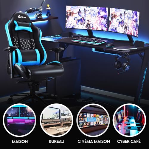 Chaise Gaming KLIM Esports Ergonomique Bleu 2022 avec Coussins Lombaires et Cervicaux