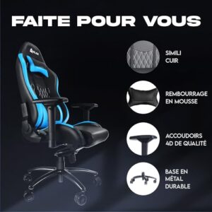 Chaise Gaming KLIM Esports Ergonomique Bleu 2022 avec Coussins Lombaires et Cervicaux