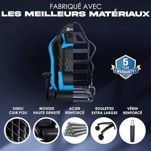 Chaise Gaming KLIM Esports Ergonomique Bleu 2022 avec Coussins Lombaires et Cervicaux