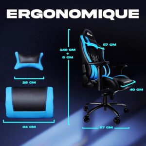 Chaise Gaming KLIM Esports Ergonomique Bleu 2022 avec Coussins Lombaires et Cervicaux