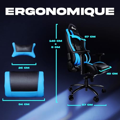 Chaise Gaming KLIM Esports Ergonomique Bleu 2022 avec Coussins Lombaires et Cervicaux