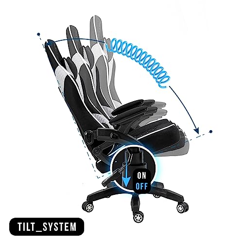 Chaise Gaming KRAKEN CHAIRS Ergonomique Noir-Blanc, Réglable et Pivotante