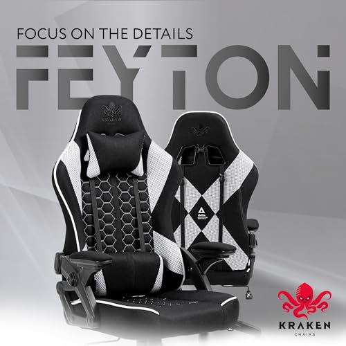 Chaise Gaming KRAKEN CHAIRS Ergonomique Noir-Blanc, Réglable et Pivotante