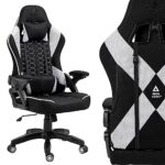 Chaise Gaming KRAKEN CHAIRS Ergonomique Noir-Blanc, Réglable et Pivotante