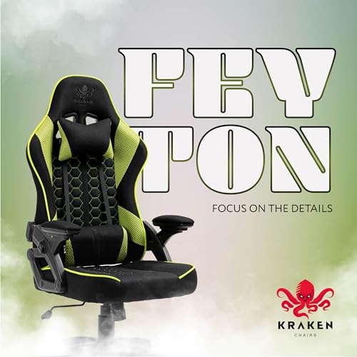 Chaise Gaming KRAKEN CHAIRS Ergonomique Noir-Vert avec Accoudoirs Réglables