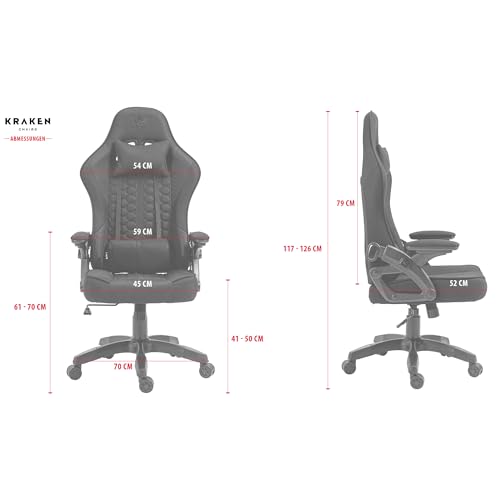 Chaise Gaming KRAKEN CHAIRS Ergonomique Noir-Vert avec Accoudoirs Réglables