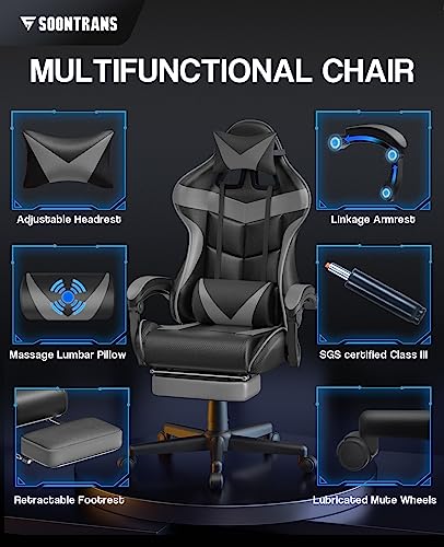 Chaise Gaming Massante Soontrans Ergonomique avec Support Lombaire et Repose-pied