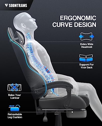 Chaise Gaming Massante Soontrans Ergonomique avec Support Lombaire et Repose-pied