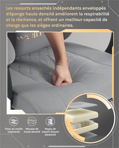Chaise Gaming Massante WOLTU GS08gr – Ergonomique avec Soutien Lombaire et Repose-Pieds