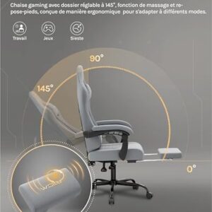 Chaise Gaming Massante WOLTU GS08gr – Ergonomique avec Soutien Lombaire et Repose-Pieds